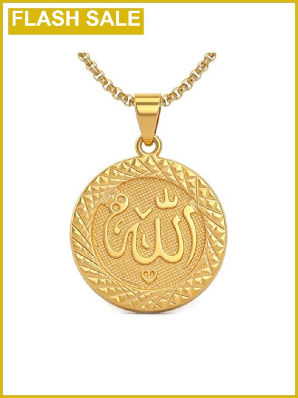 18K Gold Plated Allah Pendant Necklace 22" Box Chain Religious Jewelry
